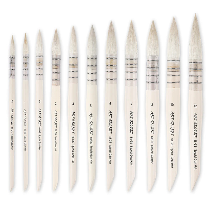 Artsecret 1PC High Grade 88GS Goat Hair Wooden Handle with Cut Tip Soft Head Watercolor Art Brush Painting Tool Artist Supplies