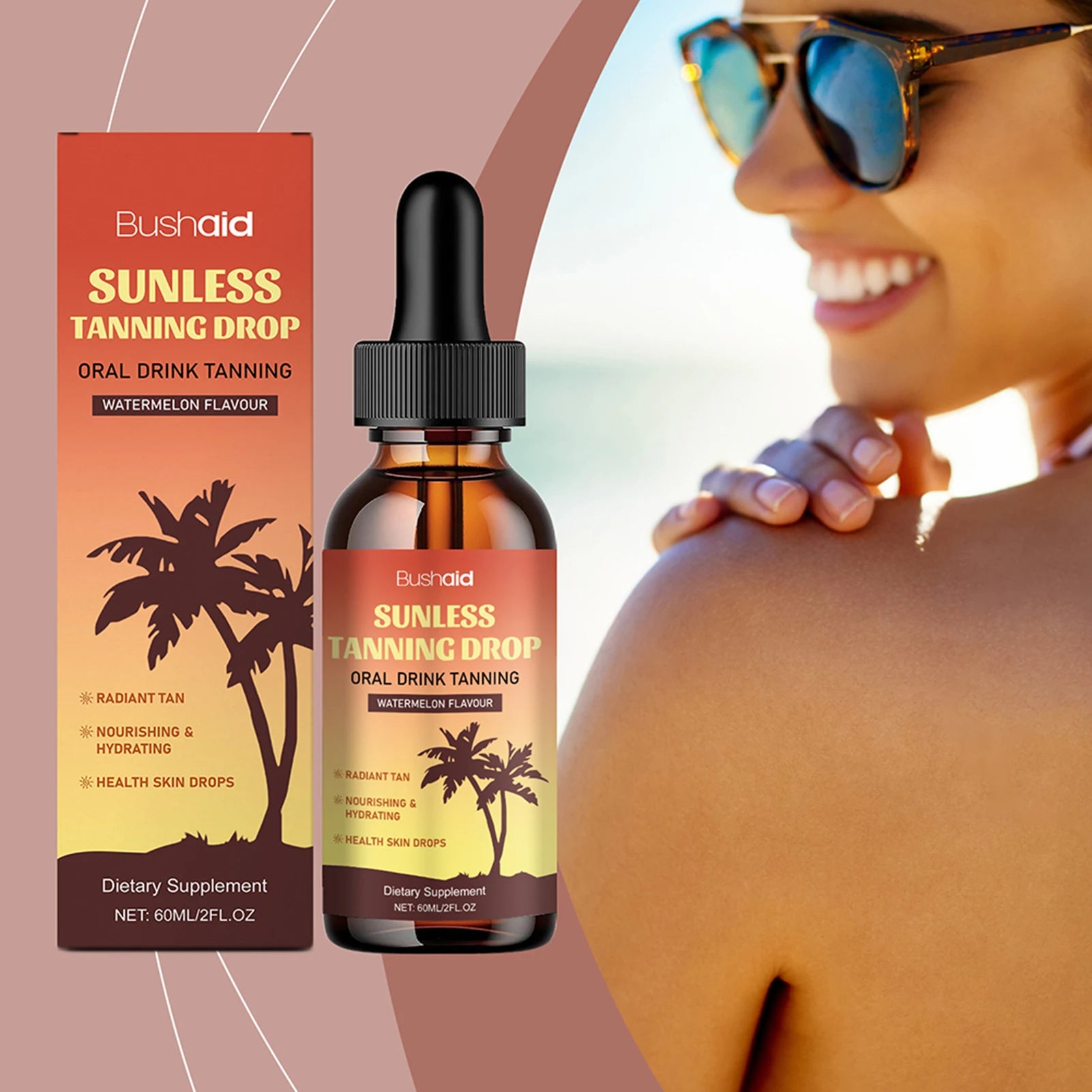 60ml Oral Drinkable Sunless Tanning Drops Self-Tan Drinking Drops Nourishing Self Tanner Nourishing Self Tanner Drops Ürün ana görseli