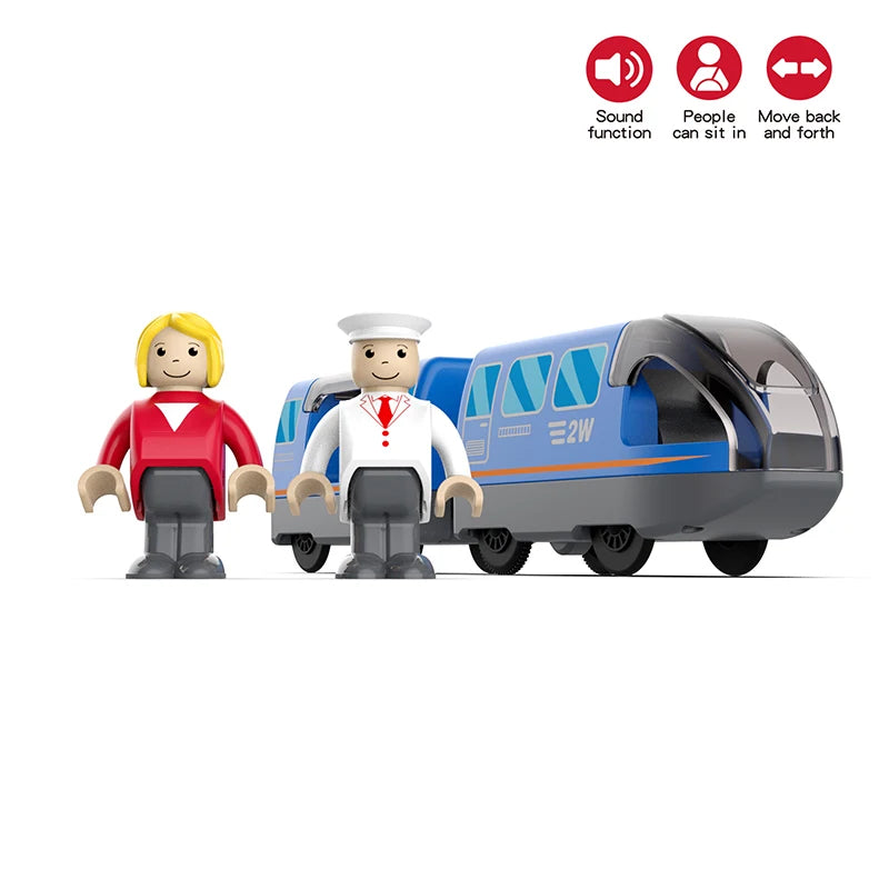 Kid Magnetic Electric Train Car Locomotive Wooden Track Slot Diecast Railway with Two Carriages Train Wood Toy Biro Leduo Track
