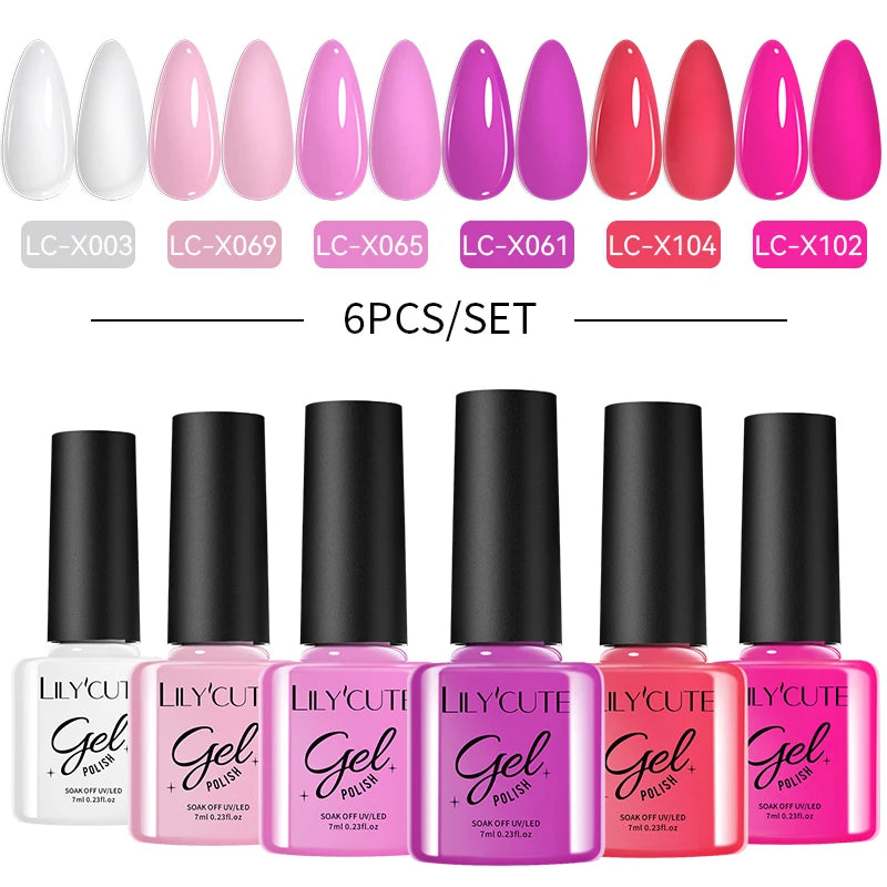 LILYCUTE Nail Gel Polish Set Pink Green Spring DIY Nail Art Design Long Lasting Soak Off UV Gel Manicure Painting Gel Vernis Kit