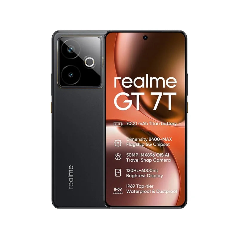 realme GT 7T, 5G Dimensity 8400-MAX Chipset, 7000mAh Battery 120W Charge, 50MP OIS Camera NFC