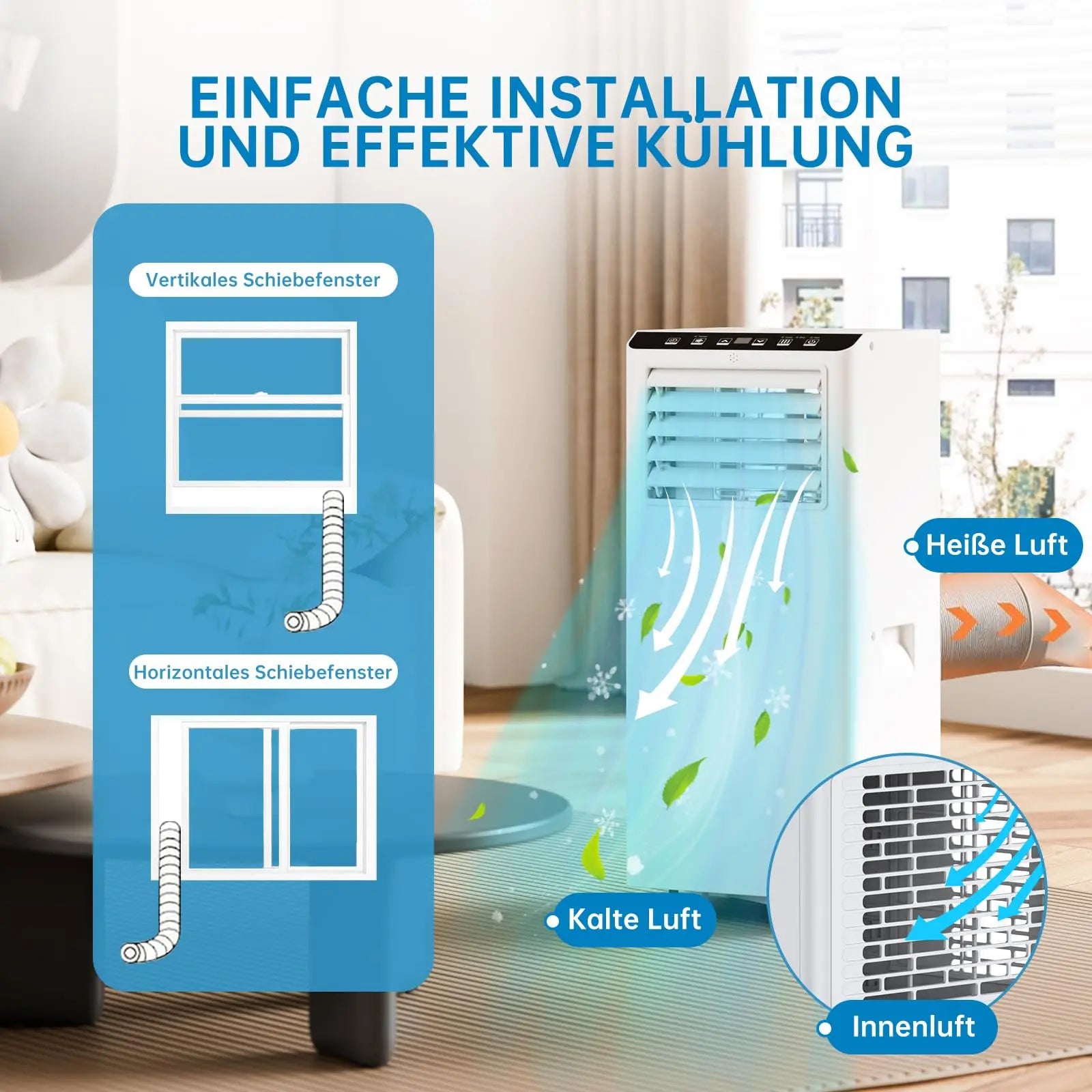 7000 BTU Portable Air Conditioner, 3-in-1 Cooling Dehumidifier & Fan, 2 Speeds, No External Unit, Quiet For Rooms Up To 30 m²