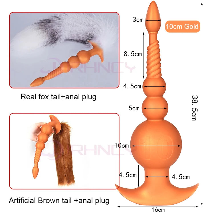 3-10cm Huge Anal Plug with Tail Sex Toys for Adult Games Couples DIY Cosplay Big Butt Plug Silicone Soft Long Anal Beads Women