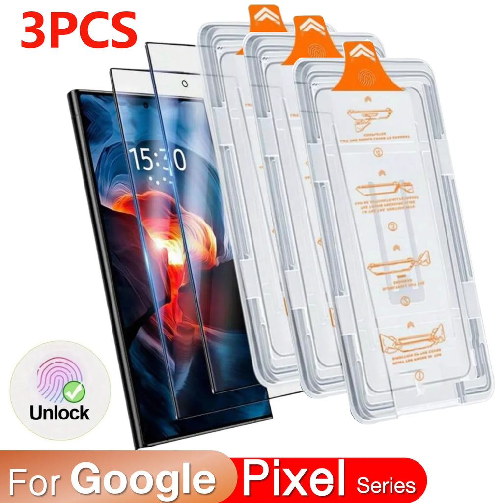 3PCS Tempered Glass For Google Pixel 10 9 Pro XL 8 8A 9a 7 7a 5G Screen Protector Fingerprint Toughened Accessories No Dust Kit