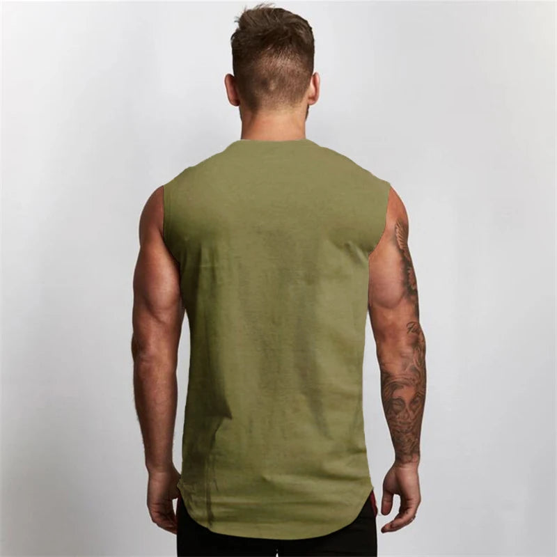 Summer Cotton Breathable V-neck Tank Tops Gym Workout Running Sport Sleeveless Shirt Mens Fitness Bodybuilding Muscle Clothing