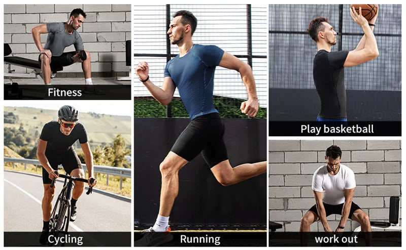 Skull Print Compression Shirts for Men Gym Workout Running Tshirts Sporty Athletic Quick Dry Tees Tops Short Sleeve Rash Guard