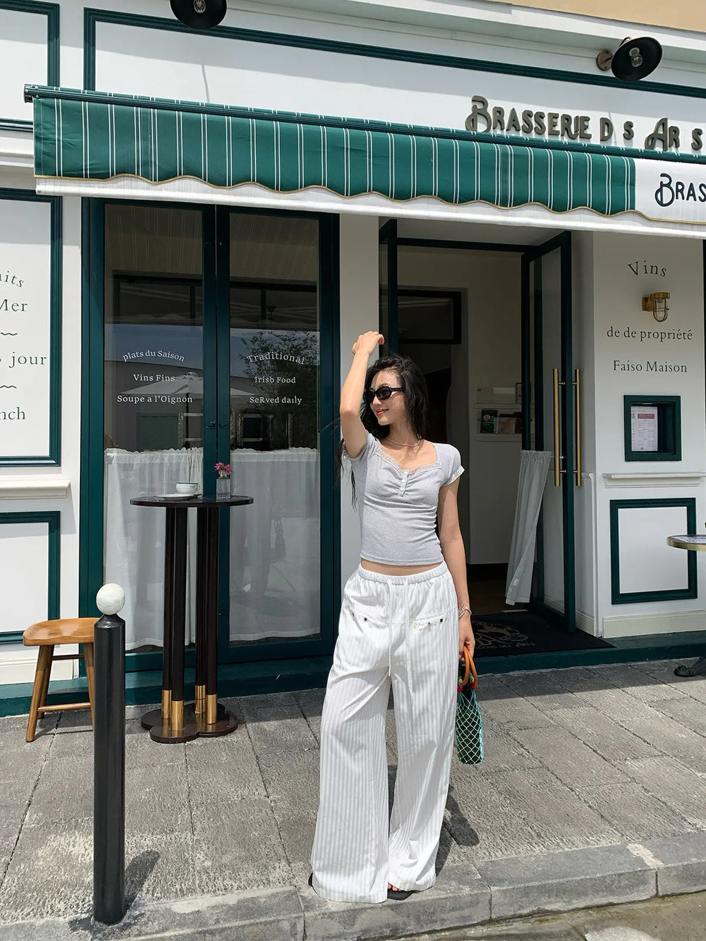 Women White Striped Wide Leg Pants Summer Loose Straight Leg Trousers Slimming Floor-length Casual Long Pants for Daily Wear