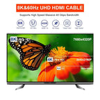 8K HDMI Flat Cable 48Gbps High Speed 8K60 4K120 144Hz Braided HDMI 2.1 Cord 3D eARC HDCP 2.2&2.3 Compatible with Roku TV/PS5