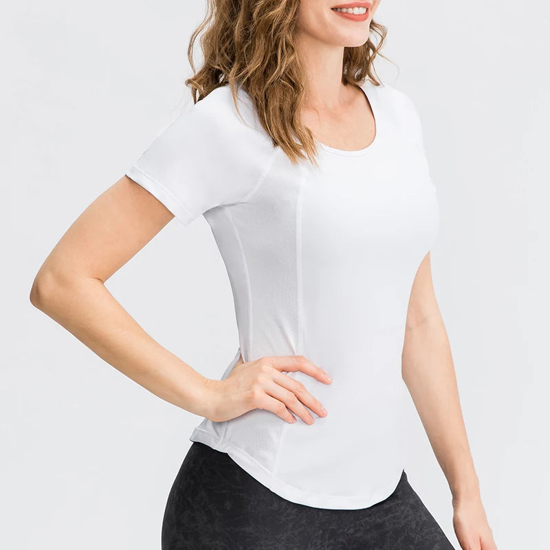 Women Yoga Tops Breathable Sport Fitness Workout Running Yoga Top Quick Dry Short Sleeve Gym T Shirt