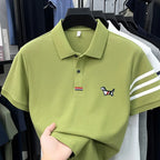 luxury brand men's high quality short sleeves polo shirt lapel embroidery puppy cuff stripe t-shirt business leisure men's wear