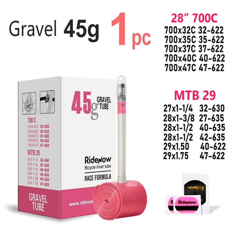 RideNow 700c Tpu Inner Tube 700Cx18-32C/32-47C Road Gravel Bike Plastic Valve & Removable Metal Valve Core External Thread Tube