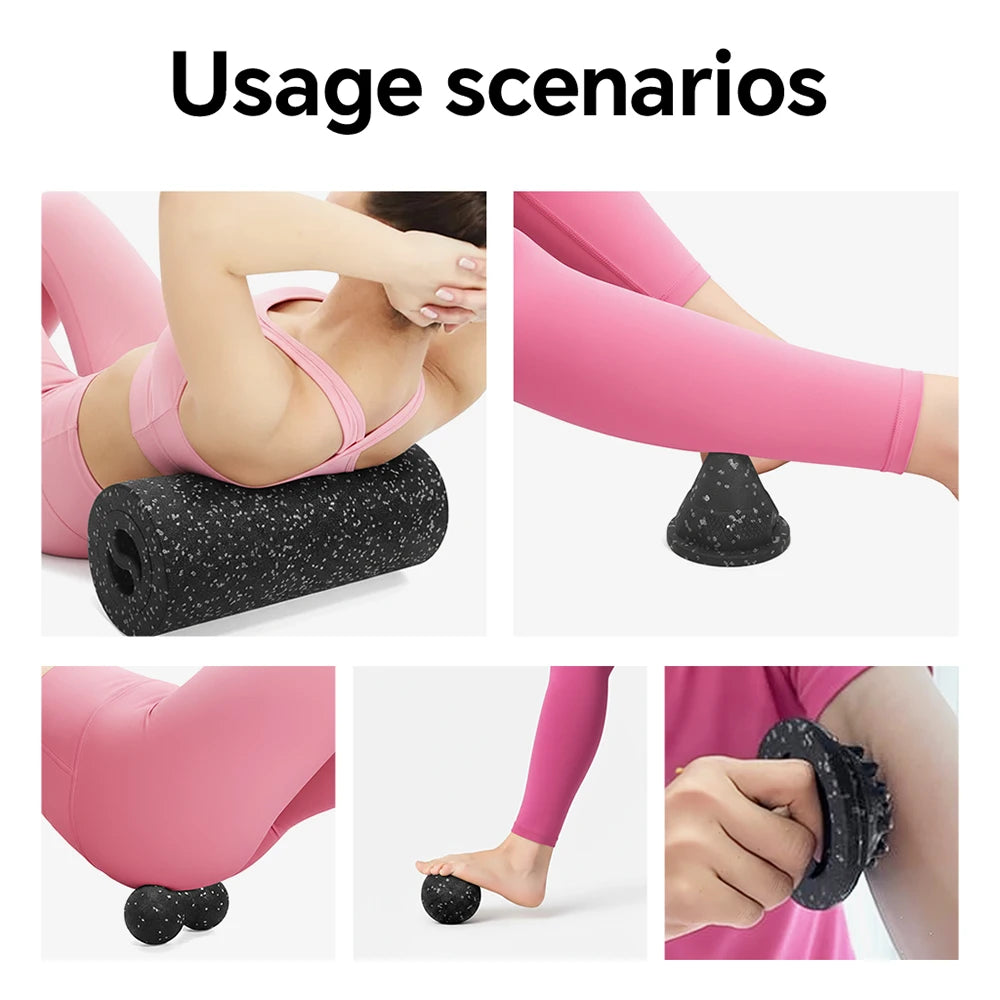 5-in-1 Fascia Roller Set Muscle Recovery Set-Vibrating Foam Roller&Peanut Massage Ball for Back,Neck,Leg Yoga Workout