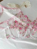 YUQI French Luxury Lingerie Set - Sexy Floral Embroidery Black Bra & Panty Set, Sheer Transparent Seductive Women's Intimates