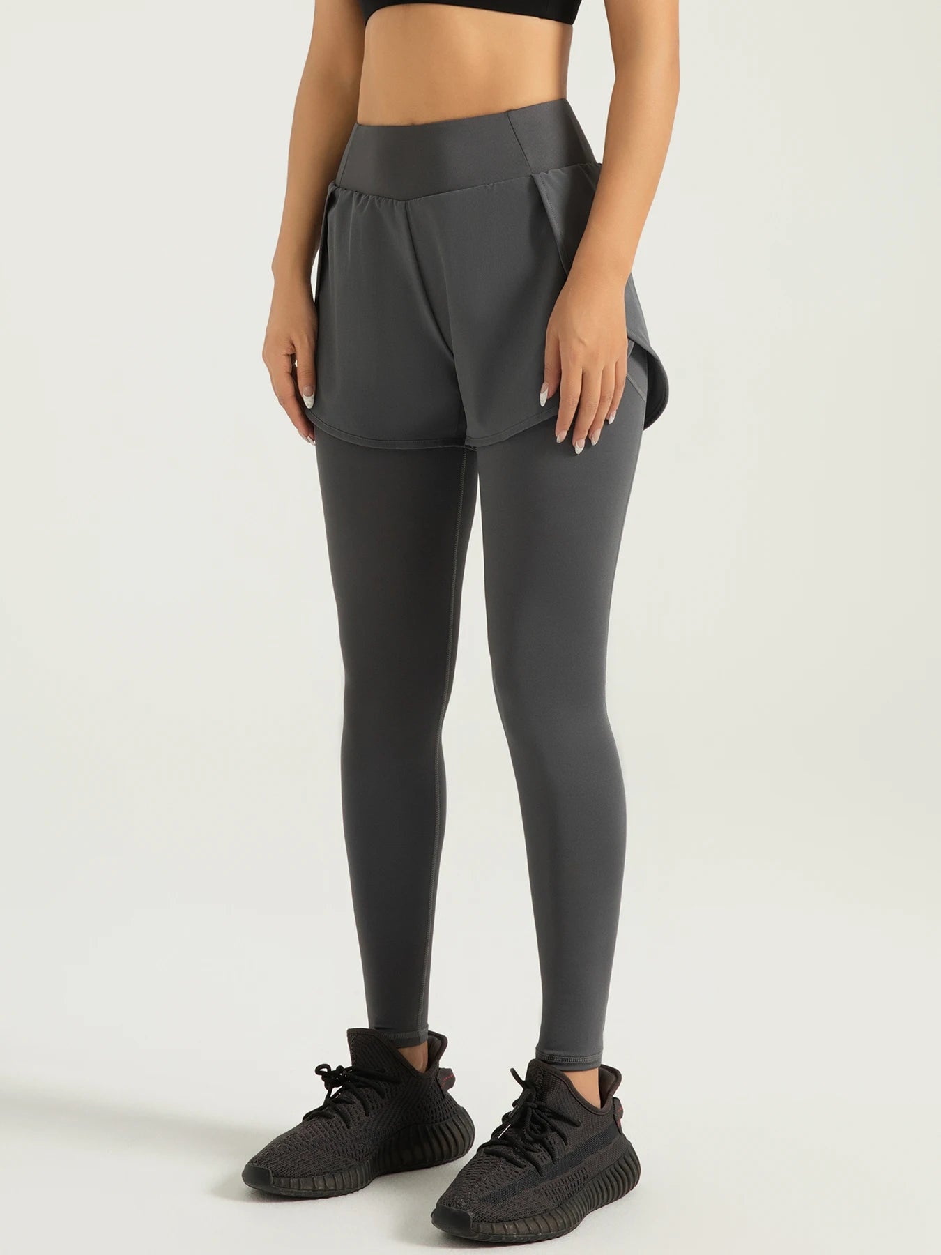 Fake Two-piece Compression Sports Leggings For Women, 2-in-1 High Waist Moisture-wicking Yoga Leggings, Women's Activewar Ürün ana görseli
