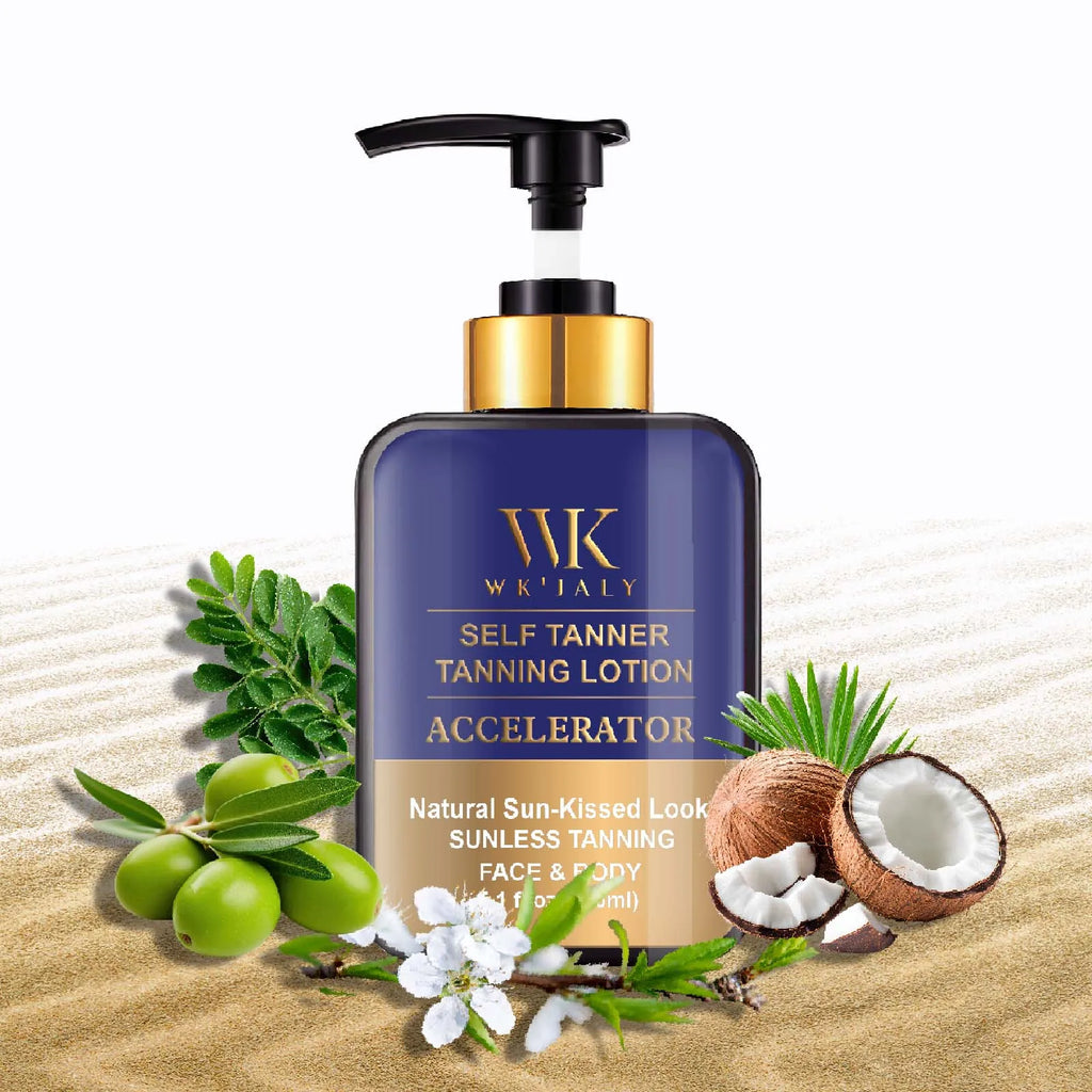 WK JALY Self Tanner Body Lotion, Fair To Medium Skin Tone, Sunless Tanning Moisturizer With Coconut Oil, Carrot Oil, Shea Butter