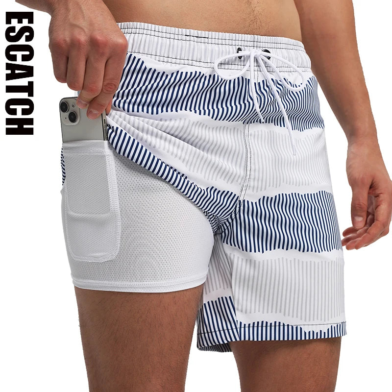 ESCATCH Summer 2026 New Fashion Polyester Swimming Shorts Men Gym Board Quickly Dry Elastic Waist Traje De Baño Beach Pants Ürün ana görseli