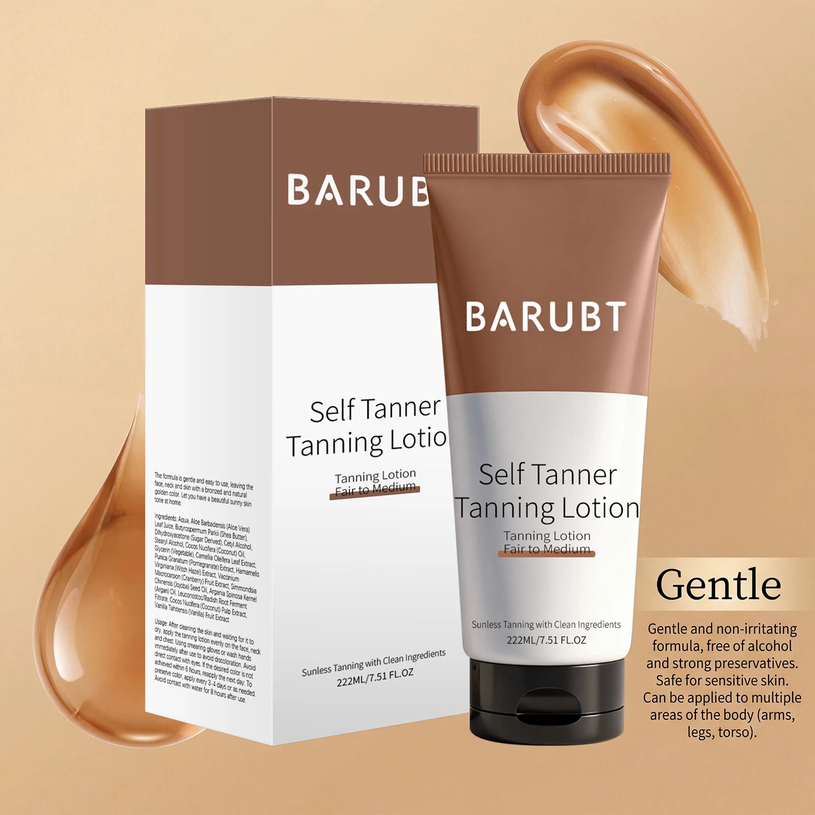 Self-Tanning Cream Intensive Tanning UV Protective Waterproof Long Lasting Sunless Even Skin Tone Moisturize Body Bronzer Lotion