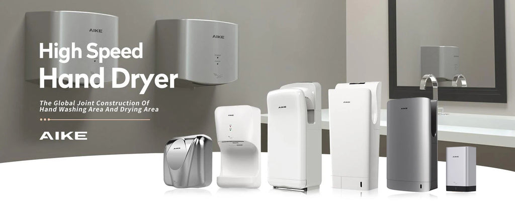 AIKE Air Tank Heavy Duty Automatic Hand Dryer HEPA Filter UL Approved 1450W Brushed Stainless Steel Finish Hand Drying Machine