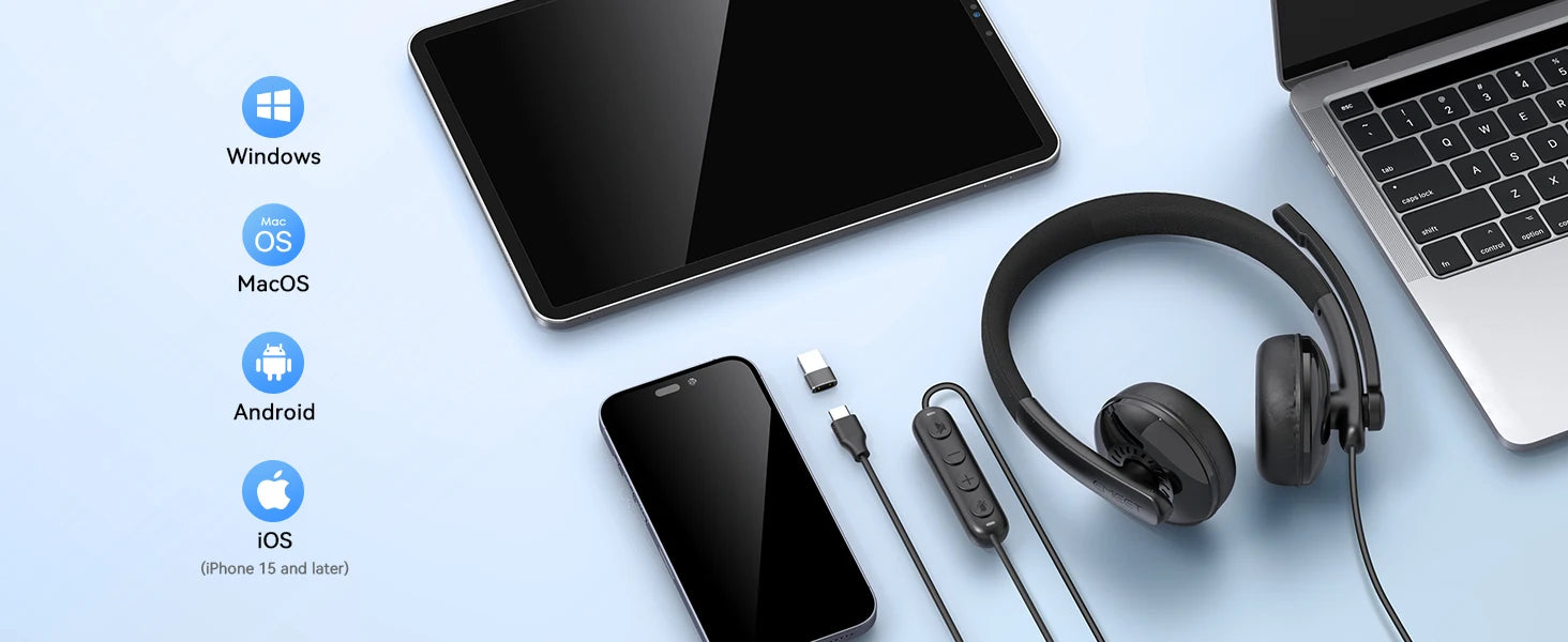 EMEET Wired Headset with Microphone Call Center USB Headphones ENC Noise Cancelling Office Cable Earphones for Phone/PC Computer