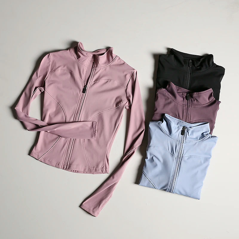 Slim Fit Sports Jacket Stand Collar Zipper Coat Sports Fitness Yoga Clothing Plus Velvet Jacket Slimming Quick-drying Top Suit Ürün ana görseli