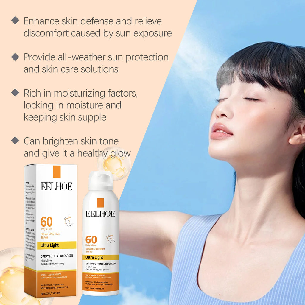 EELHOE Sun Protection Face Spray, Hydrating Moisturizer with UV Filter Lightweight Daily SPF60 Mist for Sensitive Skin Oil-Free