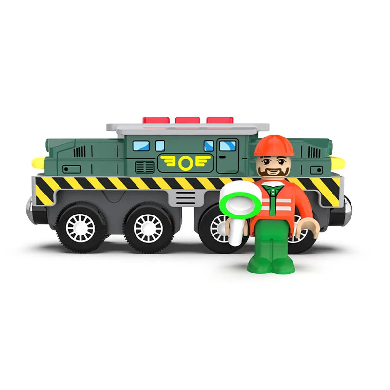 Kid Magnetic Electric Train Car Locomotive Wooden Track Slot Diecast Railway with Two Carriages Train Wood Toy Biro Leduo Track