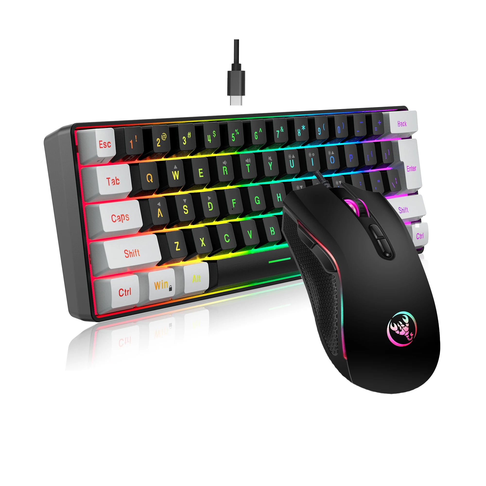New 61keys Wired White Black Keyboard RGB Gaming Mouse Office Kit Backlight Keyboard and Mouse Combos for PUBG Gamer Ürün ana görseli
