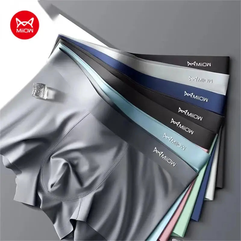 MIIOW 3Pcs Ice Silk Man Underwear Boxer Metal Fiber Antistatic Men Underpants Seamless Cut Hem Men's Panties Boxers Shorts Trunk Ürün ana görseli