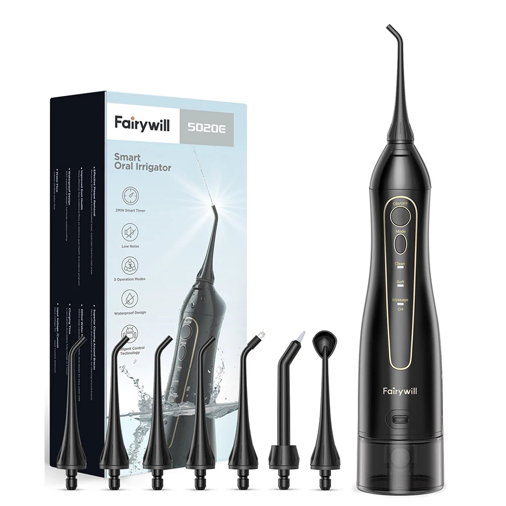 Fairywill Water Flossers for Teeth 300ML Oral Irrigator Rechargeable Portable Dental 3 Modes Water Tank Waterproof Teeth Cleaner Ürün ana görseli