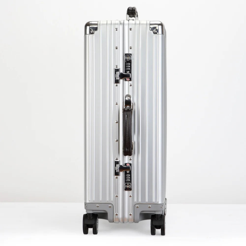 Top Quality Aluminum-Magnesium Alloy Vintage Suitcase, 20/24/26/29 Inch Lightweight Travel Trolley Luggage With Leather Handle Secondary image