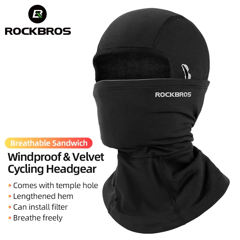 ROCKBROS Cycling Caps Full Face Mask Winter Breathable Windproof Fleece Bike Neck Cover Scarf Mask Skiing Motorcycle Bicycle Hat