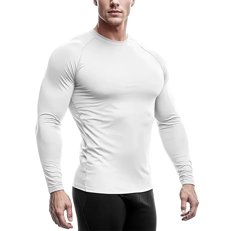 Plain Spring Mens Training Sport T-shirts Quick Dry Tight Long Sleeve Compression Shirt Sportswear Gym Clothing Fitness Shirts