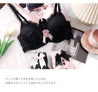 YUQI Kawaii Japanese Lolita Lingerie Set - Cute Bow Bra Cover & Panties for Small Chest, Pure Sexy Teen Girl Charm XS-S Cup Bra