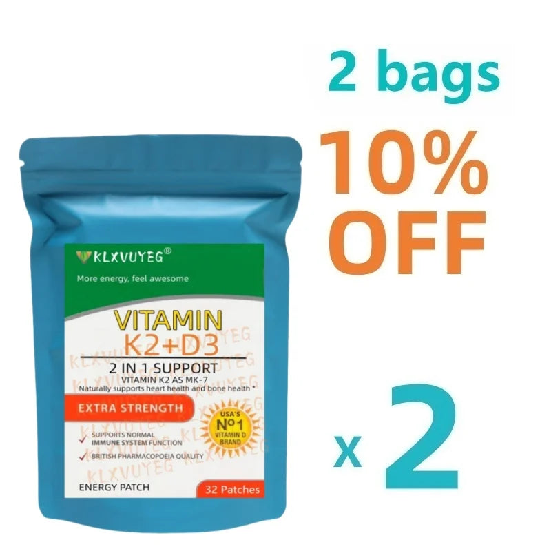 Vitamin K2 (MK7) with D3 Patches 9 Week Supply, Contains Vitamin D & K Complex Premium Non GMO, Biotin, Vitamin D3