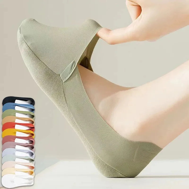 5Pairs Women Socks Breathable Invisible Silicone Non-slip Solid Color Boat Sock Comfortable High Quality No-Show Sox Ultra-thin Ürün ana görseli