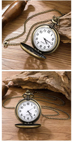 Antique Steampunk Vintage Roman Numerals Quartz Pocket Watch Bronze Case Necklace Pendant Clock Chain Mens Women