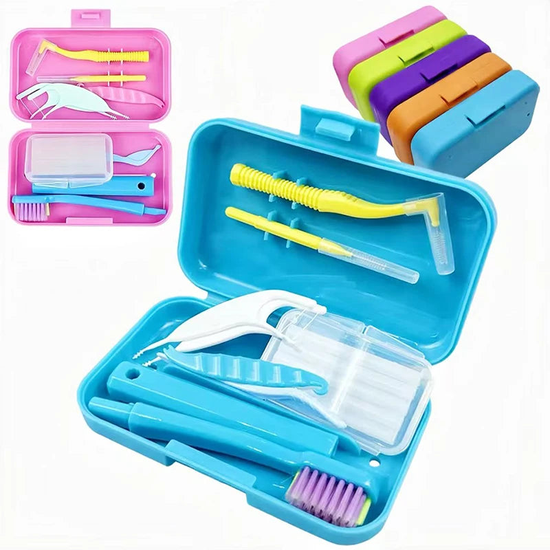 Portable Orthodontic Oral Dental Cleaning Kit Travel Foldable Toothbrush Dental Floss Interdental Brush Oral Care Cleaning Case Ürün ana görseli