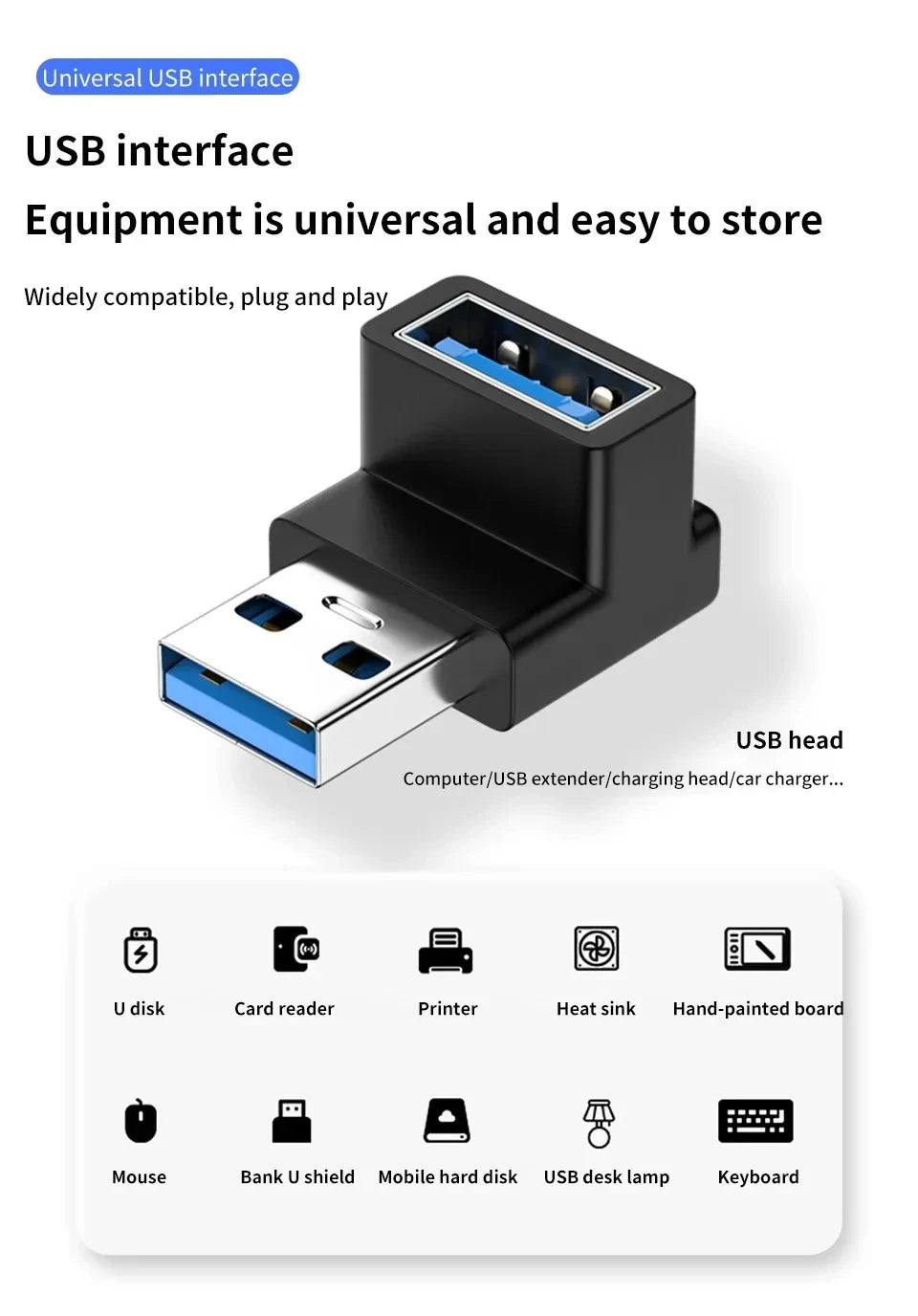 NNBILI USB3.0 Male to Female Right Angle Extension Adapter USB Upward Elbow 90 Degree Adapter 10Gbps For Laptop PC Connector