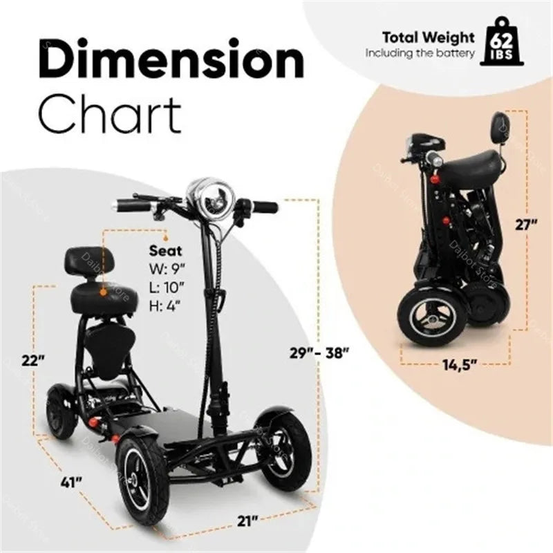 Four Wheel Electric Skateboard Portable Electric Scooters 10 Inch 36V Foldable Electric Scooter For Disabled Elderly