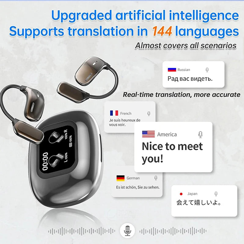UYUXIO Real Time Translation Wireless Earbuds with 144 Language OWS LCD Touch Screen Earphone AI Language Headphone for Business