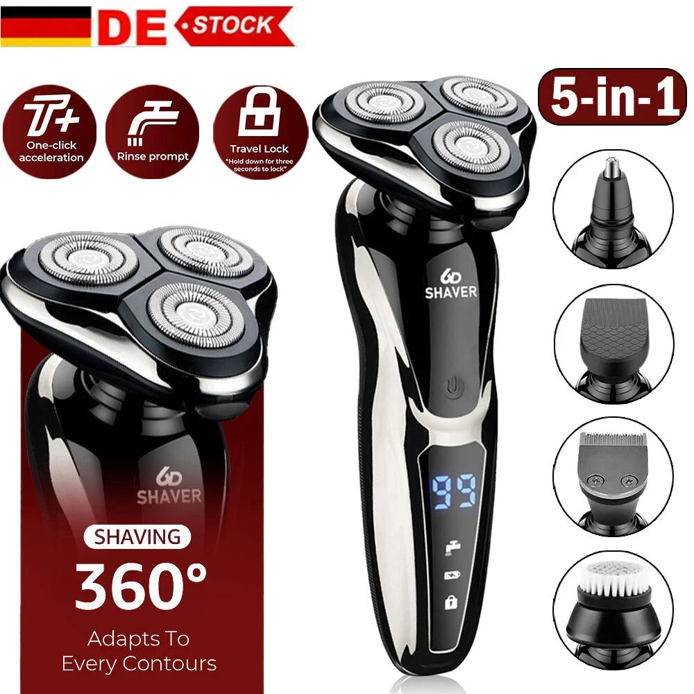 Electric Shaver Set Professional Razor Waterproof Beard Nose Facial Hair Trimmer Rotary 3D Floating Shaving Rechargeable for Men Ürün ana görseli