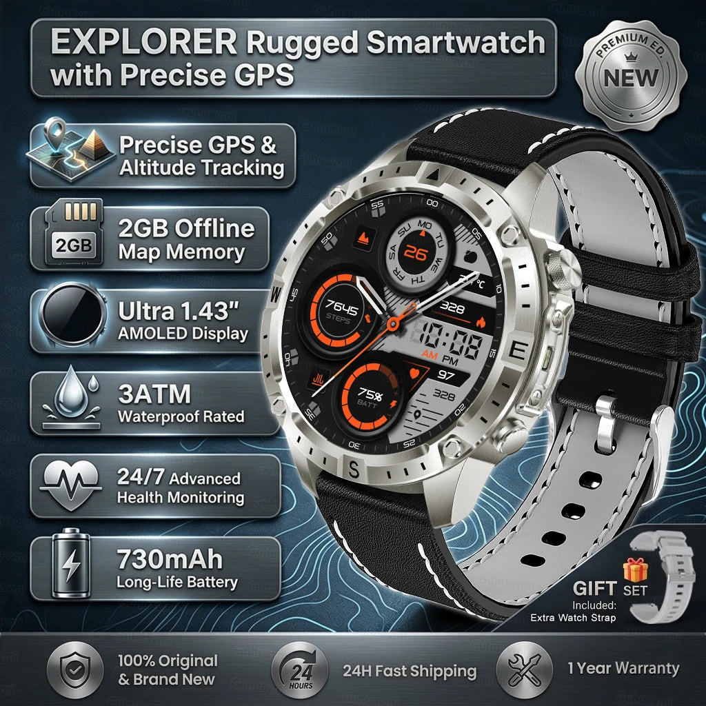 Smart Watch for Men GPS Offline Maps 2G ROM 10ATM Waterproof Heart Rate Diving Skiing Hiking Rugged Durable Smartwatch Men Women