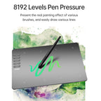 VINSA T1161 Graphics Drawing Tablet Ultra-thin Art Creation Sketch with Battery-free Stylus 8 Pen Nibs 8192 Levels Pressure