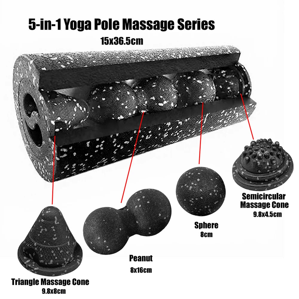 5-in-1 Fascia Roller Set Muscle Recovery Set-Vibrating Foam Roller&Peanut Massage Ball for Back,Neck,Leg Yoga Workout