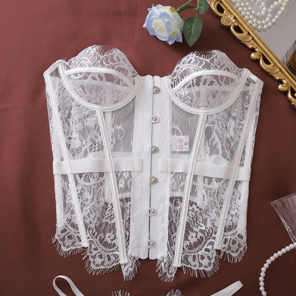 Ellolace Palace Women's Lingerie Sets Willowy Corset Thong 2PC Set Sexy Hot Strapless Lace Fancy Deep V-neck Women Underwear