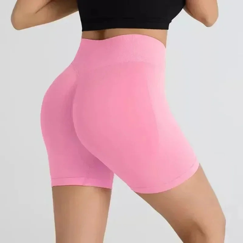 TEVEO Short De Yoga Femme Extensible Respirant Pêche Hanche Hanche Fitness Short de Course Hanche Haute Stretch Mèches De Sueur