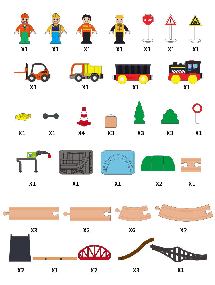 55pcs/set Wooden Railway Track Set Electric Train Magnetic Car Diecast Slot Fit All Brand Biro Wood Track Assemble Toy Boy Gift