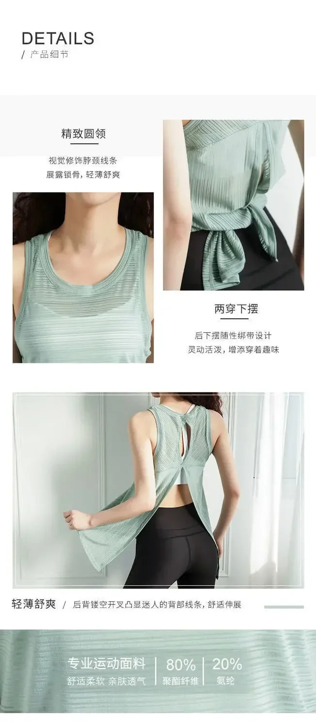 Sexy Sleeveless Backless Sports T-Shirt Women's Gym Tank Top Loose Sportswear Breathable Workout Tank Top Fitness Yoga Dance