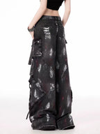 Y2K Harajuku Gothic Multi-Pocket Washed Black Jeans Men And Women 2000s Heavy Industry Drag Pants Street Hip Hop Wide Leg Pants