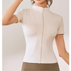 Slim Fit Short Sleeve Yoga Shirt Women's Stand Collar Zipper Jacket High End Running Sport Fitness Top